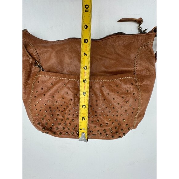 The Sak Womens Leather Shoulder Bag Tan Studded Boho Casual Summer Zip Closure - Picture 10 of 11